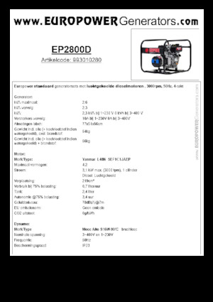 Дизелови генератори Europower EP2800D (MA)