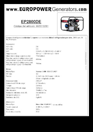 Дизелови генератори Europower EP2800DE (MA)