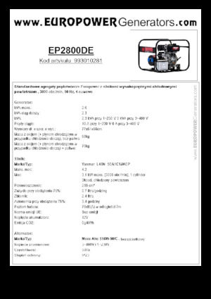 Дизелови генератори Europower EP2800DE (MA)