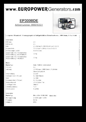 Дизелови генератори Europower EP3000DE (MA)