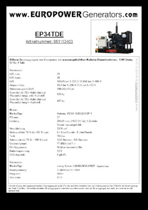 Дизелови генератори Europower EP34TDE (LS)