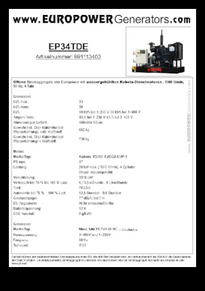Дизелови генератори Europower EP34TDE (MA)