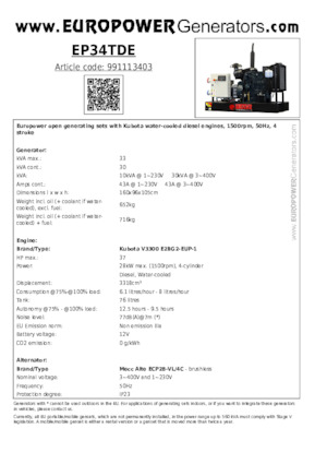 Дизелови генератори Europower EP34TDE (MA)