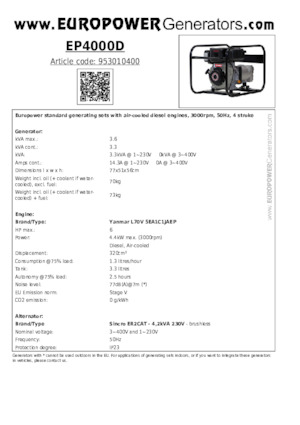 Дизелови генератори Europower EP4000D (S)