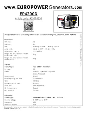 Дизелови генератори Europower EP4200D (S)