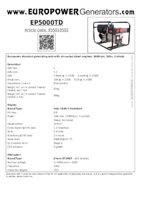 Дизелови генератори Europower EP5000TD (S)