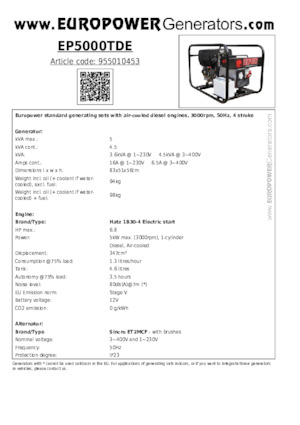 Дизелови генератори Europower EP5000TDE (S)