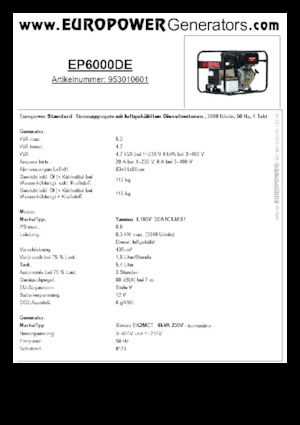 Дизелови генератори Europower EP6000DE (S)