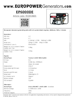 Дизелови генератори Europower EP6000DE (S)