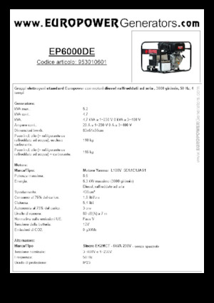 Дизелови генератори Europower EP6000DE (S)