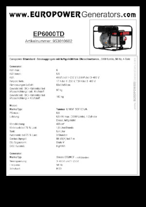 Дизелови генератори Europower EP6000TD (S)