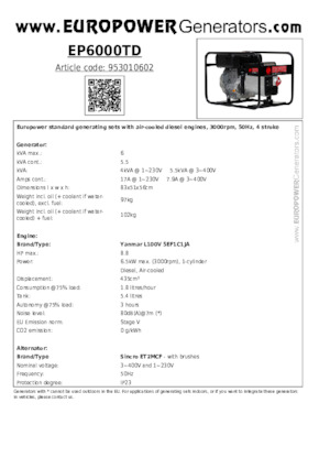 Дизелови генератори Europower EP6000TD (S)