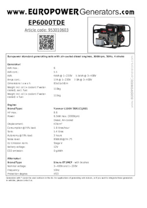 Дизелови генератори Europower EP6000TDE (S)