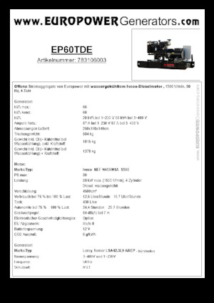Дизелови генератори Europower EP60TDE (LS)