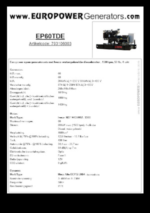 Дизелови генератори Europower EP60TDE (MA)
