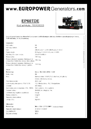 Дизелови генератори Europower EP60TDE (MA)