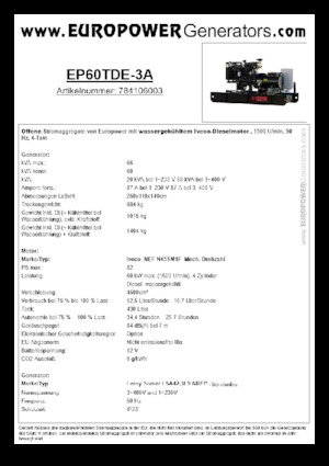Дизелови генератори Europower EP60TDE-3A (LS)