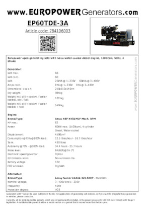 Дизелови генератори Europower EP60TDE-3A (LS)