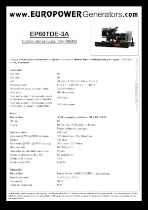Дизелови генератори Europower EP60TDE-3A (LS)