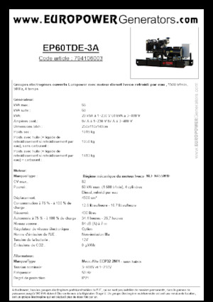Дизелови генератори Europower EP60TDE-3A (MA)