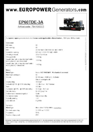Дизелови генератори Europower EP60TDE-3A (MA)