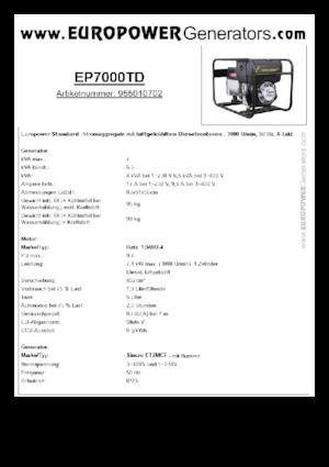 Дизелови генератори Europower EP7000TD (S)