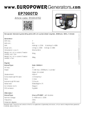 Дизелови генератори Europower EP7000TD (S)