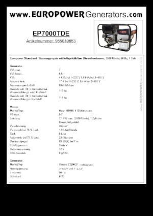 Дизелови генератори Europower EP7000TDE (S)