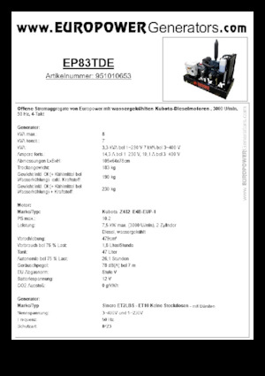 Дизелови генератори Europower EP83TDE (S)