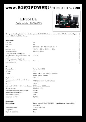 Дизелови генератори Europower EP85TDE (LS)