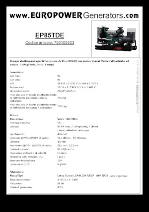 Дизелови генератори Europower EP85TDE (LS)