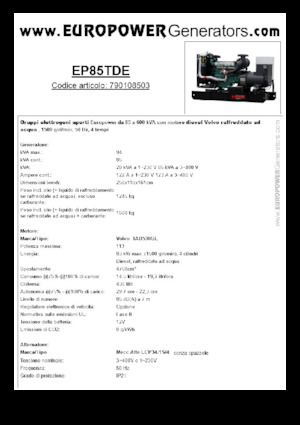 Дизелови генератори Europower EP85TDE (MA)