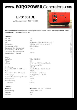 Дизелови генератори Europower EPS100TDE (MA)
