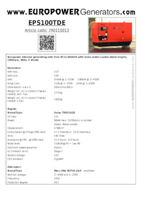 Дизелови генератори Europower EPS100TDE (MA)