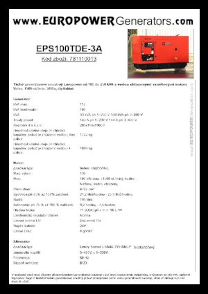 Дизелови генератори Europower EPS100TDE-3A (LS)