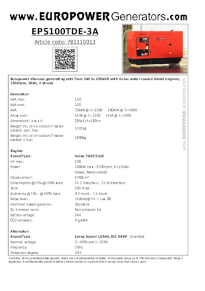 Дизелови генератори Europower EPS100TDE-3A (LS)