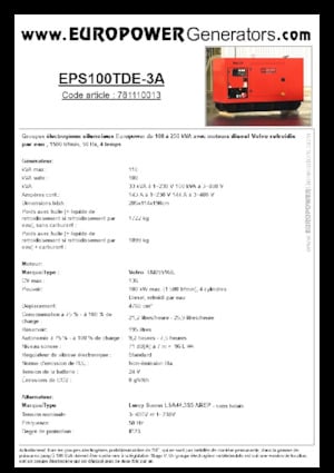 Дизелови генератори Europower EPS100TDE-3A (LS)