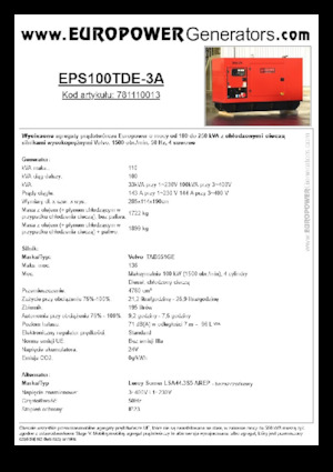Дизелови генератори Europower EPS100TDE-3A (LS)