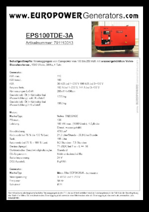 Дизелови генератори Europower EPS100TDE-3A (MA)