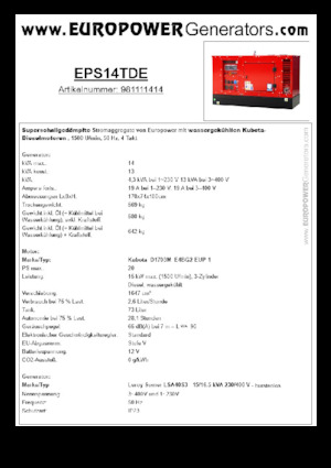 Дизелови генератори Europower EPS14TDE (LS)