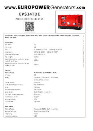 Дизелови генератори Europower EPS14TDE (MA)