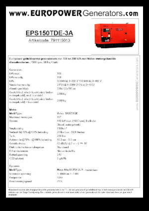 Дизелови генератори Europower EPS150TDE-3A (MA)