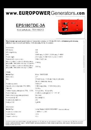 Дизелови генератори Europower EPS180TDE-3A (LS)