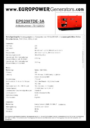 Дизелови генератори Europower EPS200TDE-3A (LS)