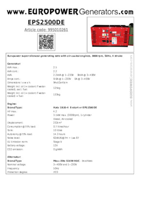 Дизелови генератори Europower EPS2500DE (MA)