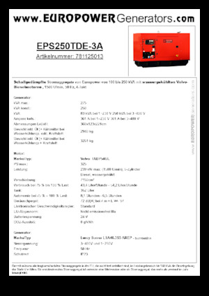 Дизелови генератори Europower EPS250TDE-3A (LS)