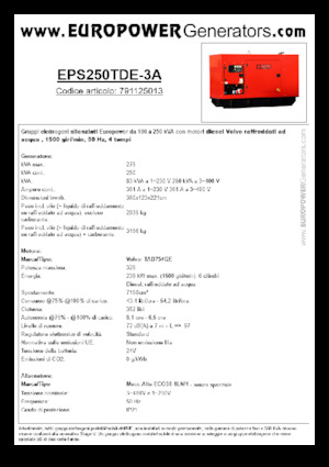 Дизелови генератори Europower EPS250TDE-3A (MA)