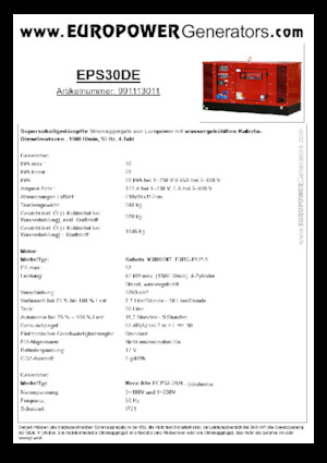 Дизелови генератори Europower EPS30DE (MA)