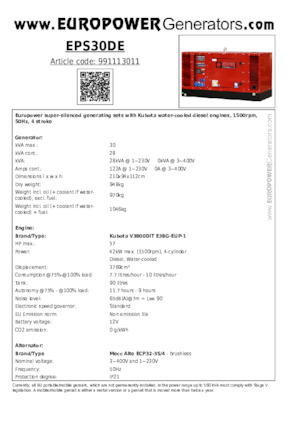 Дизелови генератори Europower EPS30DE (MA)