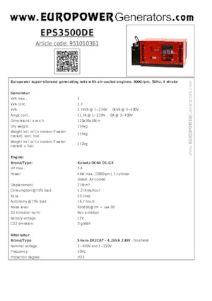 Дизелови генератори Europower EPS3500DE (S)